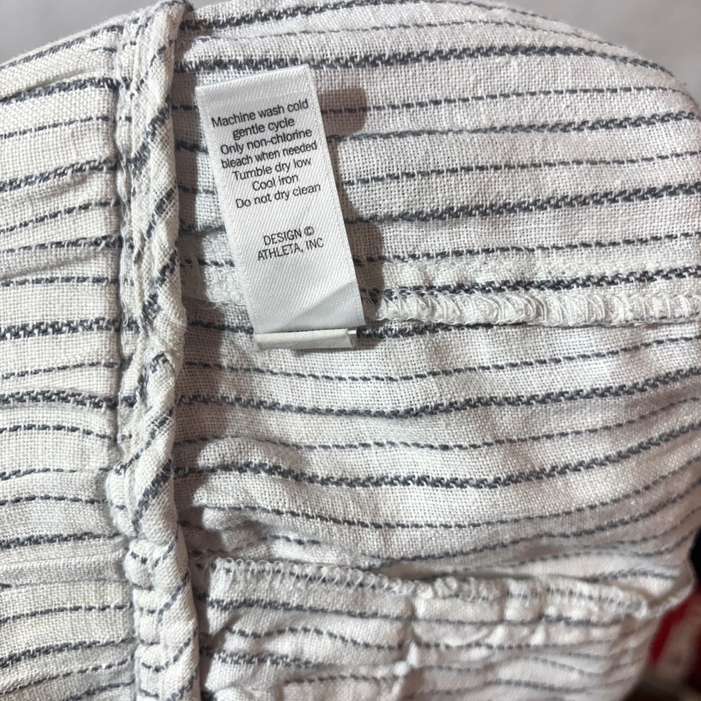 Athleta Women's Bali White Striped 100% Linen‎ Pants Elastic Waist - Picture 10 of 11